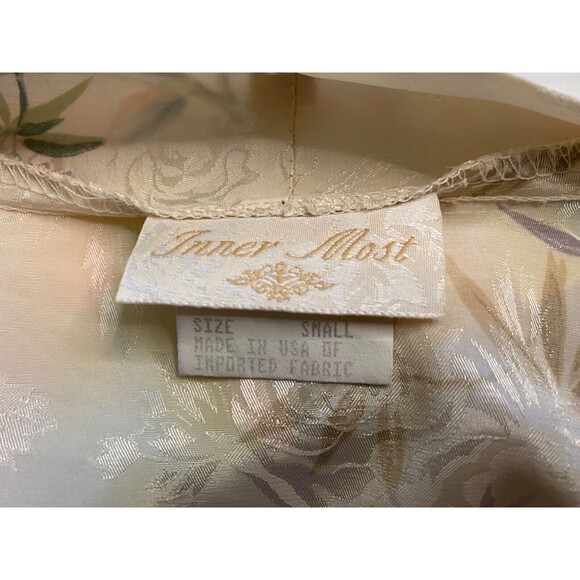 Vtg INNER MOST Floral SATIN House Coat ROBE Long Women's Small USA Made Ivory - Picture 8 of 10